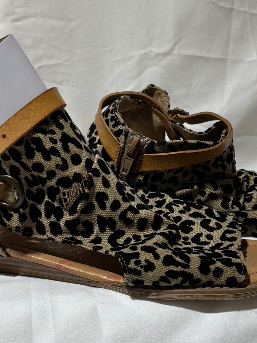 Leopard Print Women’s Ankle Strap Sandals with Tan Accents